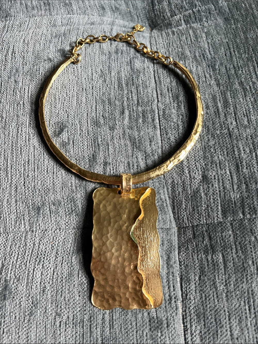 Karine Sultan Gold Hammered Rectangle Pendant Choker Necklace